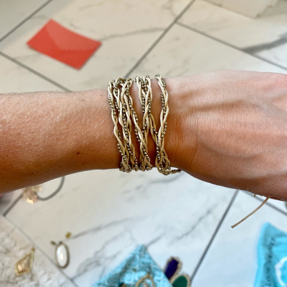 Tan and gold beaded wrap bracelet